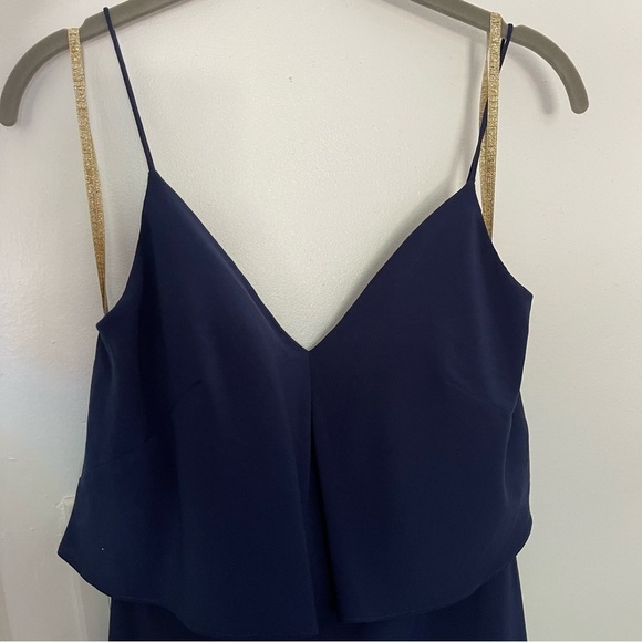 Jenny Yoo Navy Drape Spaghetti Strap Chiffon Bridesmaid Dress Size 4 - Picture 4 of 16